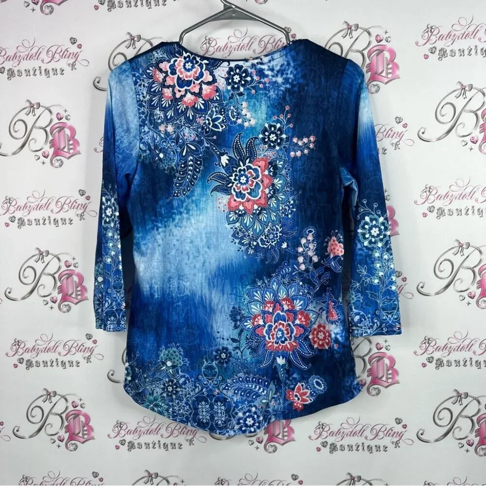 Alia shirt paisley print boho tie dye style water color  Floral Women's Blouse